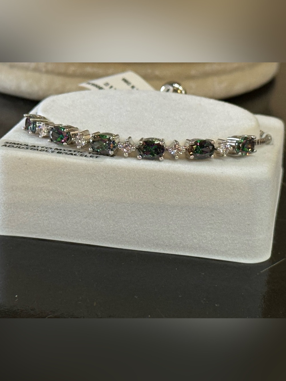Sterling Silver Plated Adjustable Slide Chain Mystic Topaz and CZ Bracelet